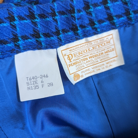 PENDLETON Vintage Blue Black Plaid Velvet Collared Wool Blazer Skirt Set Size 6 - Picture 12 of 16